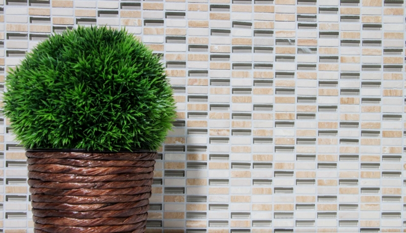 Rectangular mosaic tiles glass mosaic rods mini beige cream golden beige natural stone kitchen splashback bathroom WC wall - MOS87-1412
