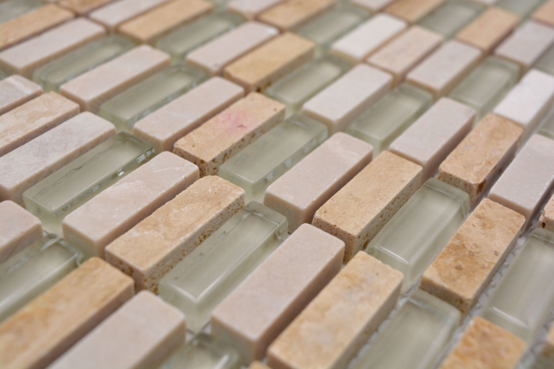 Rectangular mosaic tiles glass mosaic rods mini beige cream golden beige natural stone kitchen splashback bathroom WC wall - MOS87-1412