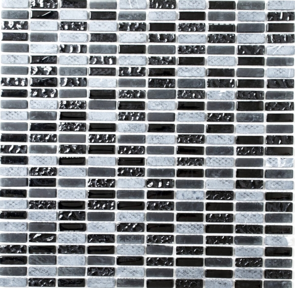 Hand-painted mosaic tile Tile backsplash Translucent gray rods Glass mosaic Crystal stone gray matt black MOS87-1403_m