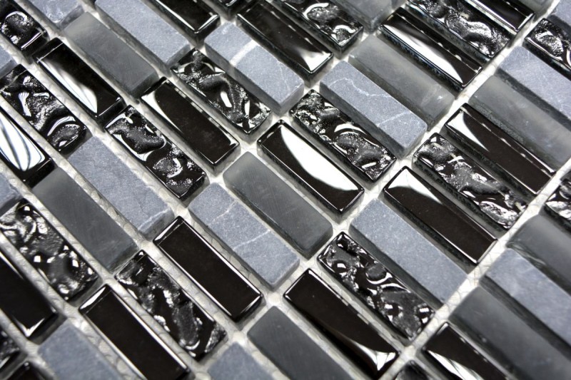 Rectangular mosaic tiles glass mosaic rods mini gray black anthracite natural stone structure tile backsplash kitchen WC - MOS87-1403