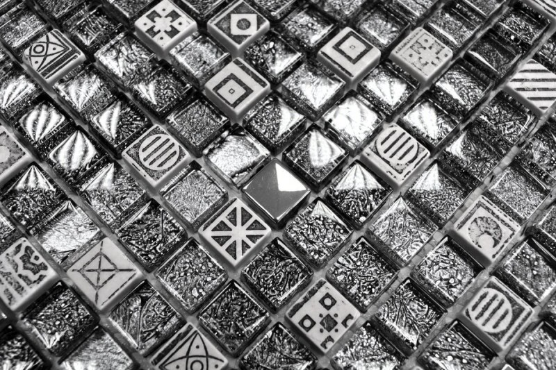 Glass mosaic artificial stone mosaic tile resin silver anthracite black structure kitchen splashback tile backsplash - MOS92-Z02EU