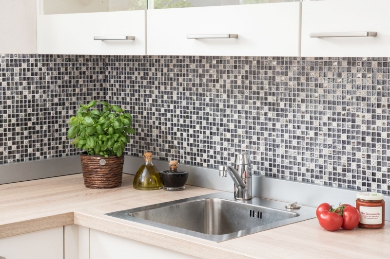 Glass mosaic artificial stone mosaic tile resin silver anthracite black structure kitchen splashback tile backsplash - MOS92-Z02EU