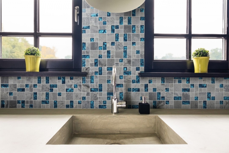 Natural stone glass mosaic marble mosaic tiles gray blue anthracite kitchen splashback tile back WC - MOS88-0404
