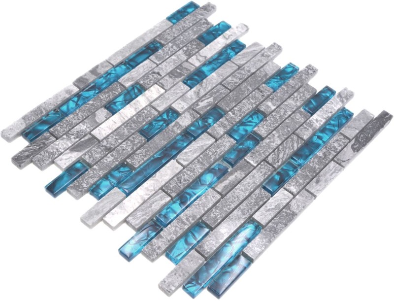 Glass mosaic natural stone rods marble mosaic tiles gray blue anthracite tile backsplash wall cladding bathroom - MOS87-0404