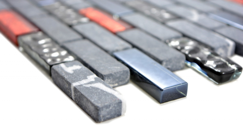 Hand-painted mosaic tile Translucent gray black composite glass mosaic Crystal stone gray black red MOS87-0429_m
