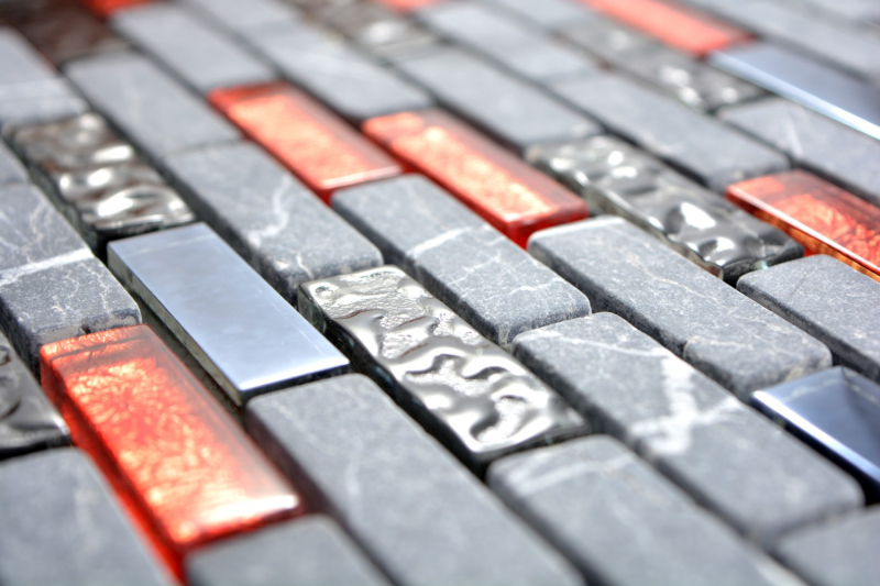 Hand-painted mosaic tile Translucent gray black composite glass mosaic Crystal stone gray black red MOS87-0429_m