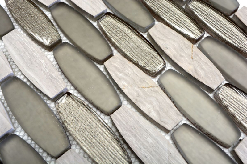 Hand-patterned mosaic tile Tile backsplash Translucent gray boat shape Glass mosaic Crystal stone gray MOS85-BM59_m
