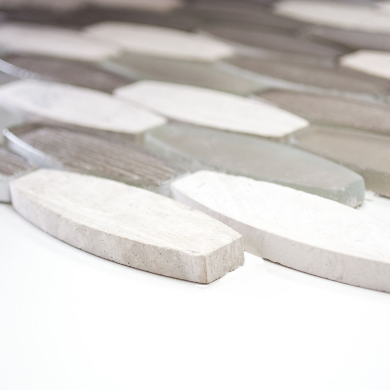 Hand-patterned mosaic tile Tile backsplash Translucent gray boat shape Glass mosaic Crystal stone gray MOS85-BM59_m