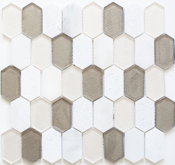 Hand-painted mosaic tile Translucent beige Hexagonal Glass mosaic Crystal stone white beige gray MOS85-IN69_m