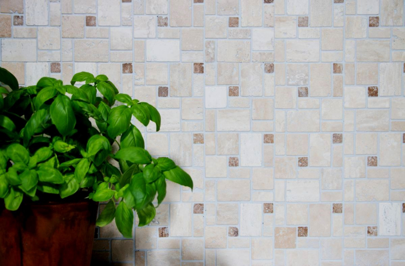 Hand sample mosaic tile Tile backsplash self-adhesive travertine natural stone beige combination travertine beige MOS200-4CM14_m