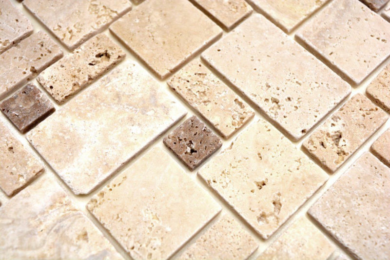 Hand sample mosaic tile Tile backsplash self-adhesive travertine natural stone beige combination travertine beige MOS200-4CM14_m