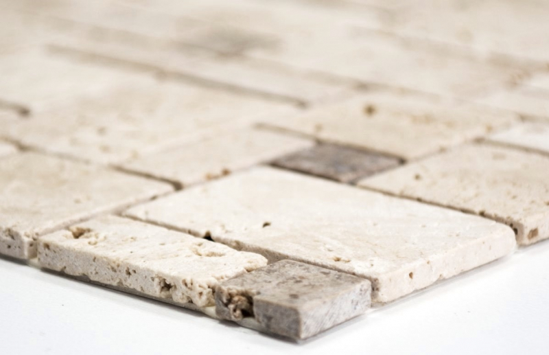 Hand sample mosaic tile Tile backsplash self-adhesive travertine natural stone beige combination travertine beige MOS200-4CM14_m