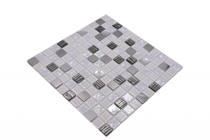 self-adhesive glass mosaic mosaic tile stainless steel white MOS200-4CM24