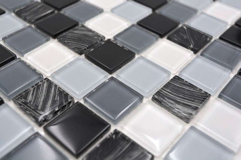 self-adhesive glass mosaic mosaic tile gray black white wipe MOS200-4CM28