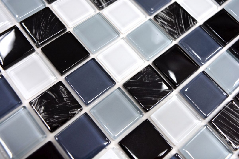 self-adhesive glass mosaic mosaic tile gray black white wipe MOS200-4CM28
