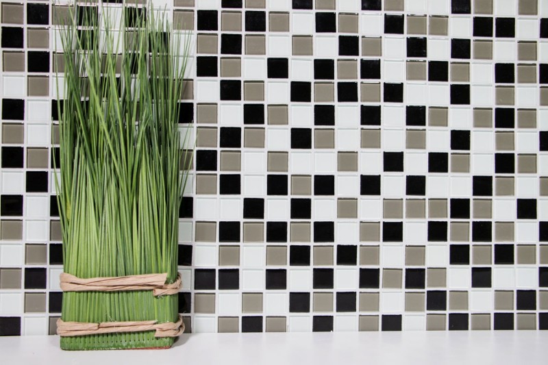 self-adhesive glass mosaic mosaic tile black mud white MOS200-4CM30