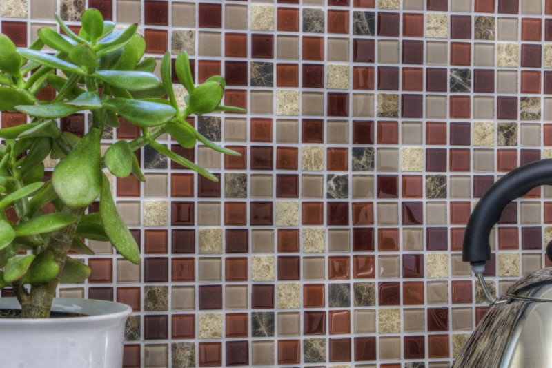 self-adhesive glass mosaic mosaic tile natural stone rose beige brown emperador MOS200-4M352