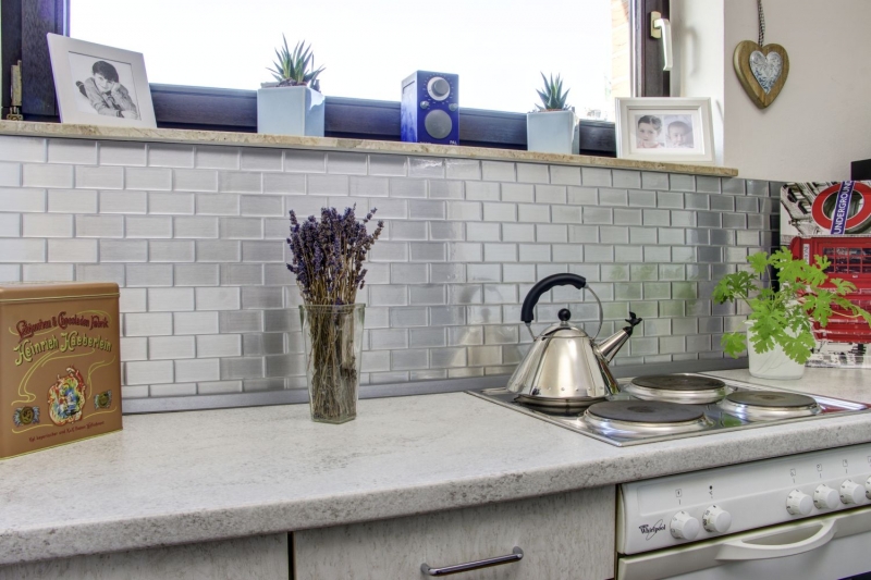 self-adhesive mosaic vinyl adhesive foil Metro silver tile backsplash kitchen backsplash decor