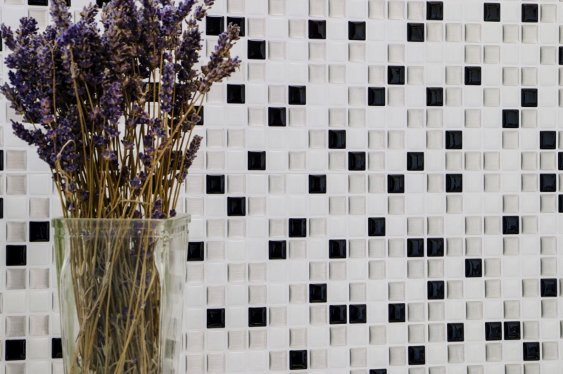 self-adhesive mosaic tiles optics vinyl adhesive film white silver black tile backsplash kitchen