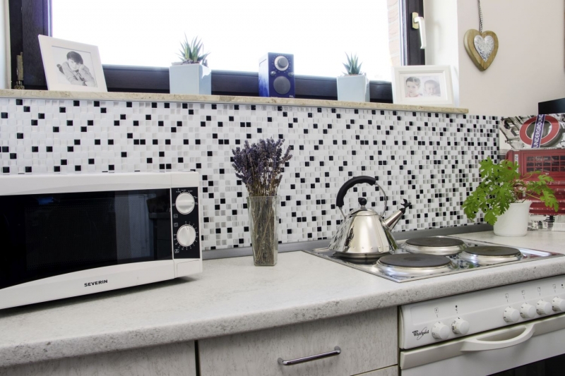 self-adhesive mosaic tiles optics vinyl adhesive film white silver black tile backsplash kitchen