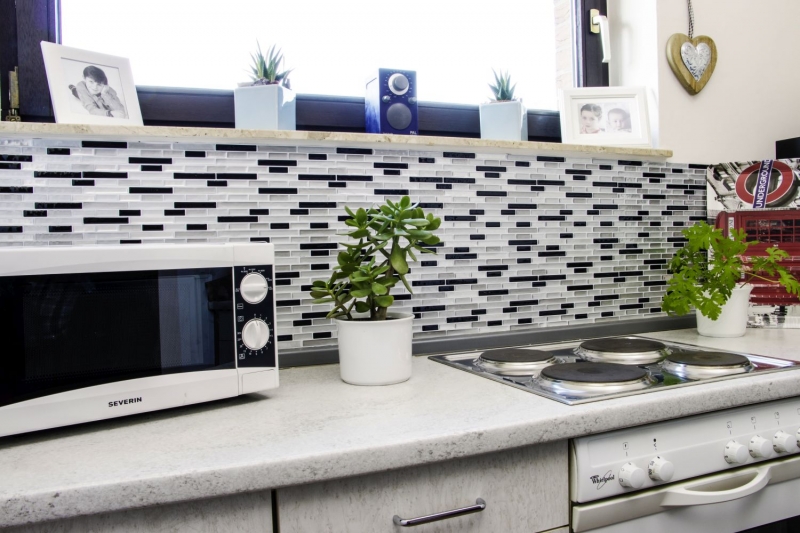 self-adhesive mosaic stick look vinyl adhesive film white silver anthracite tile backsplash kitchen
