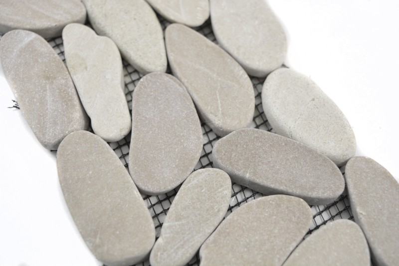 River pebbles light beige brown cream border pebble cut flat kitchen wall floor bathroom WC sauna - MOSBor-SK1202