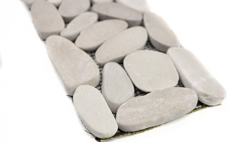 River pebbles light beige brown cream border pebble cut flat kitchen wall floor bathroom WC sauna - MOSBor-SK1202