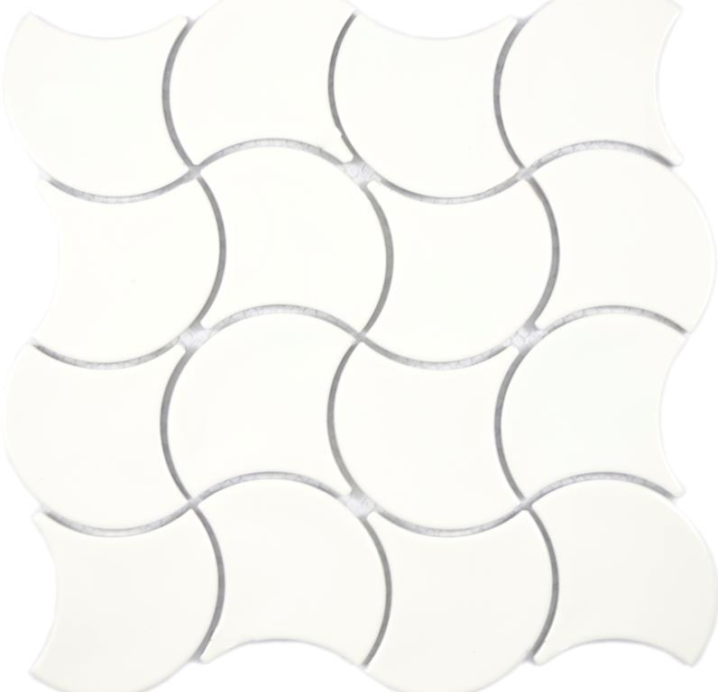 Ceramic mosaic fan ivory glossy wave wall tile backsplash kitchen shower bathroom MOS13-FS19_f