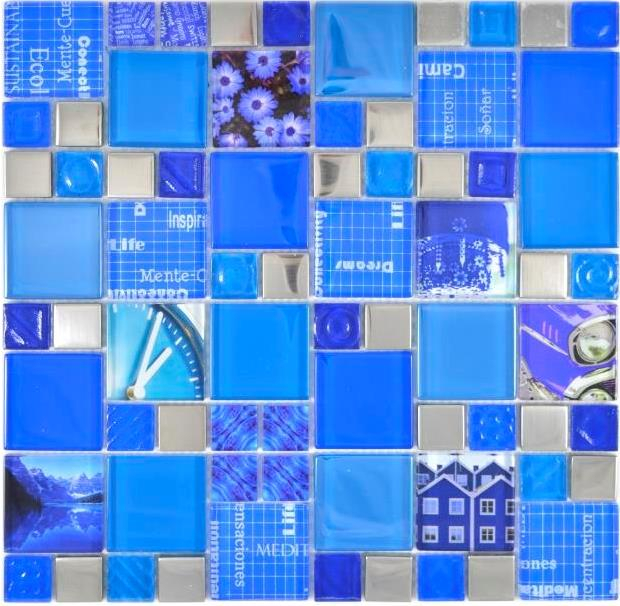Hand pattern transparent crystal mosaic glass mosaic silver blue wall tile mirror kitchen shower bathroom MOS88-0417_m