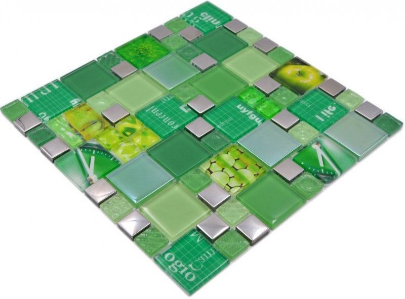 Glass mosaic mosaic tiles silver green wall tile backsplash kitchen bathroom