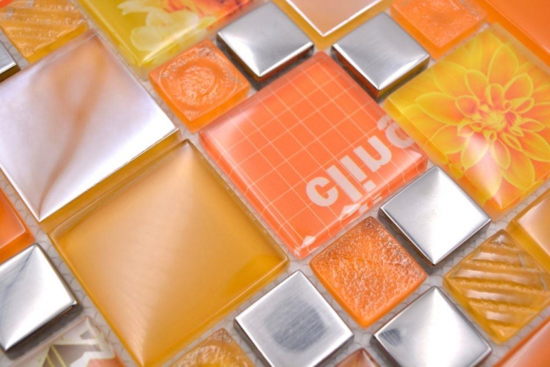 Glass mosaic mosaic tiles silver orange wall tile backsplash kitchen bathroom