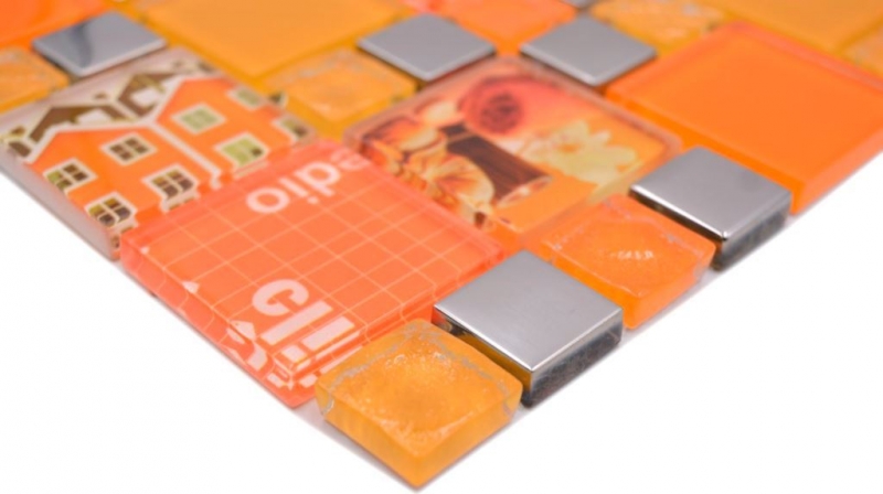 Glass mosaic mosaic tiles silver orange wall tile backsplash kitchen bathroom