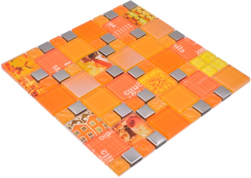 Glass mosaic mosaic tiles silver orange wall tile backsplash kitchen bathroom