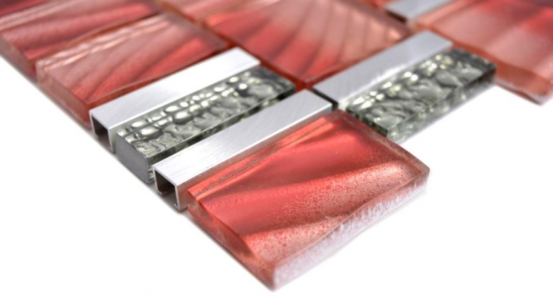 Aluminum mosaic glass mosaic ALU red wall tile backsplash kitchen shower bathroom_f | 10 mosaic mats