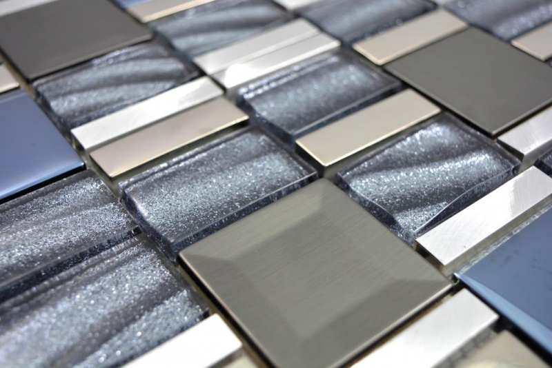 Aluminum mosaic glass mosaic ALU silver wall tile mirror kitchen shower bathroom_f | 10 mosaic mats