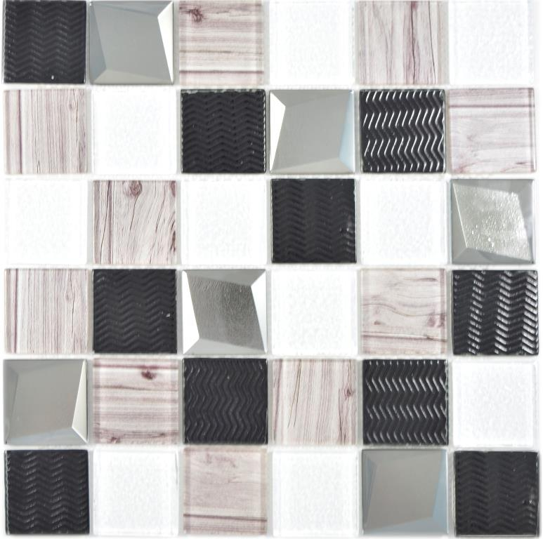 Glass mosaic mosaic tiles white anthracite gray wood look wall tile backsplash kitchen shower bathroom