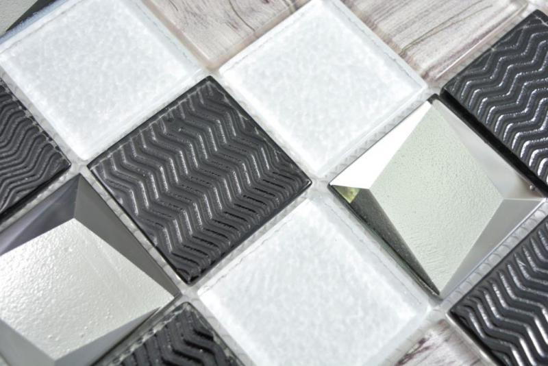 Glass mosaic mosaic tiles white anthracite gray wood look wall tile backsplash kitchen shower bathroom