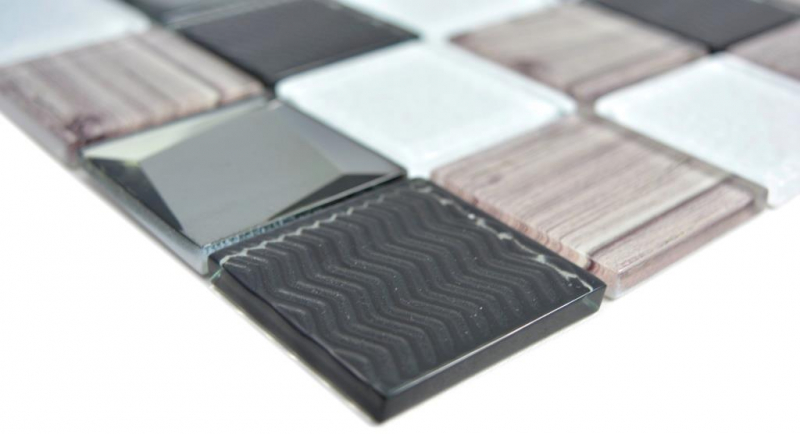 Glass mosaic mosaic tiles white anthracite gray wood look wall tile backsplash kitchen shower bathroom