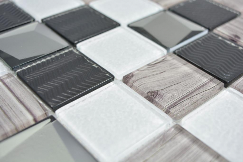 Glass mosaic mosaic tiles white anthracite gray wood look wall tile backsplash kitchen shower bathroom