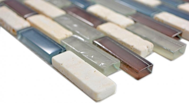 Hand sample translucent mosaic composite glass mosaic stone botticino clear gray brown MOS88-0213 _m