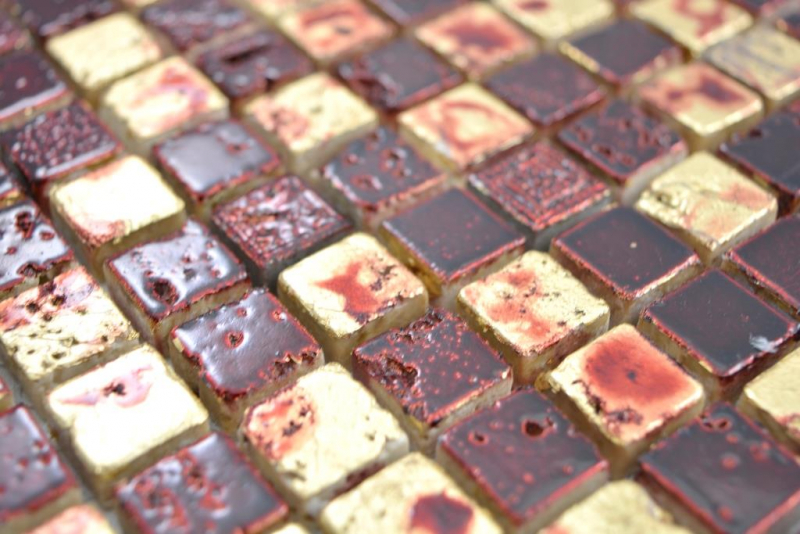 Mosaic stone resin gold red wall tile backsplash kitchen bathroom MOS88-0709_f