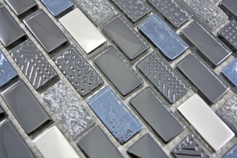 Hand pattern translucent glass mosaic composite stone black wall tile backsplash kitchen bathroom MOS87-0003_m