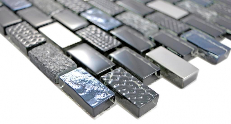 Hand pattern translucent glass mosaic composite stone black wall tile backsplash kitchen bathroom MOS87-0003_m