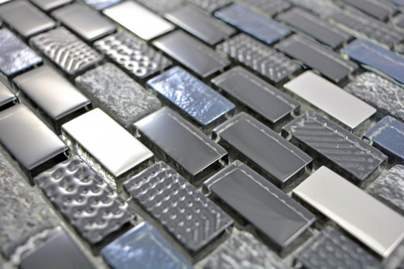 Hand pattern translucent glass mosaic composite stone black wall tile backsplash kitchen bathroom MOS87-0003_m