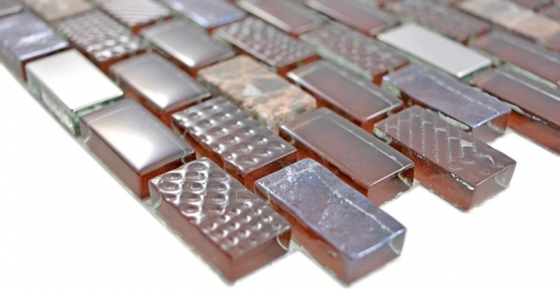 Translucent glass mosaic composite stone steel brown wall tile backsplash kitchen bathroom MOS87-0013_f