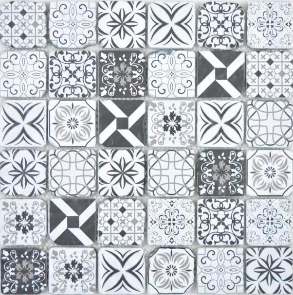 Transparent crystal glass mosaic retro black&white wall tile backsplash kitchen bathroom MOS63-0103_f | 10 mosaic mats