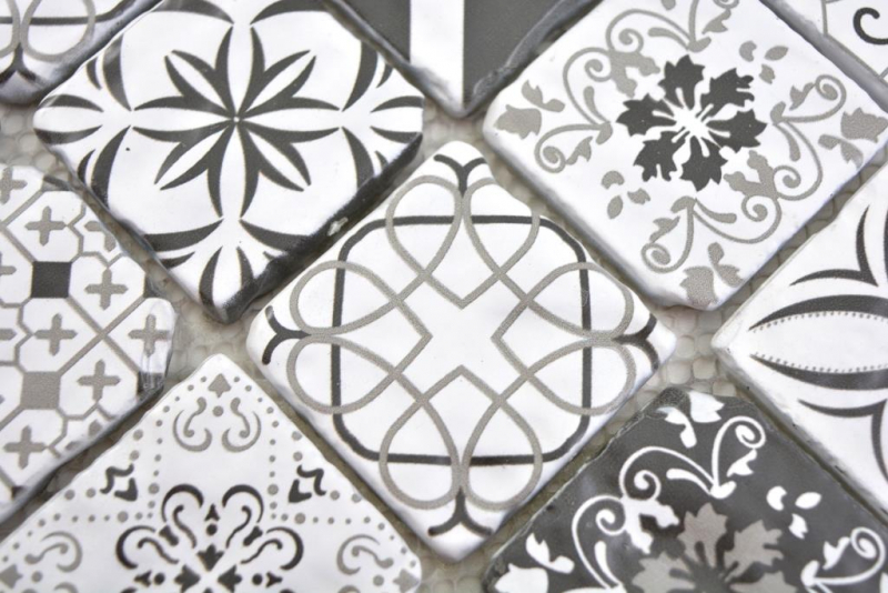 Transparent crystal glass mosaic retro black&white wall tile backsplash kitchen bathroom MOS63-0103_f | 10 mosaic mats