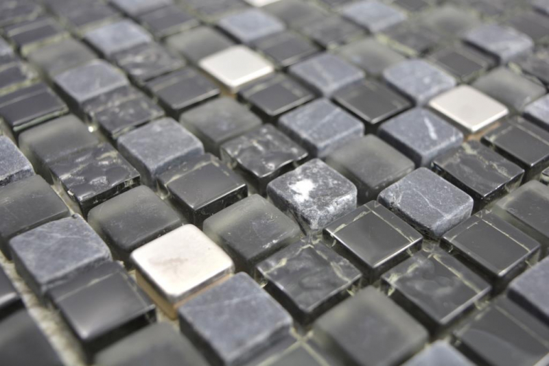 Translucent stainless steel glass mosaic stone steel black glass matt wall tile backsplash kitchen bathroom MOS92-0322_f | 10 mosaic mats