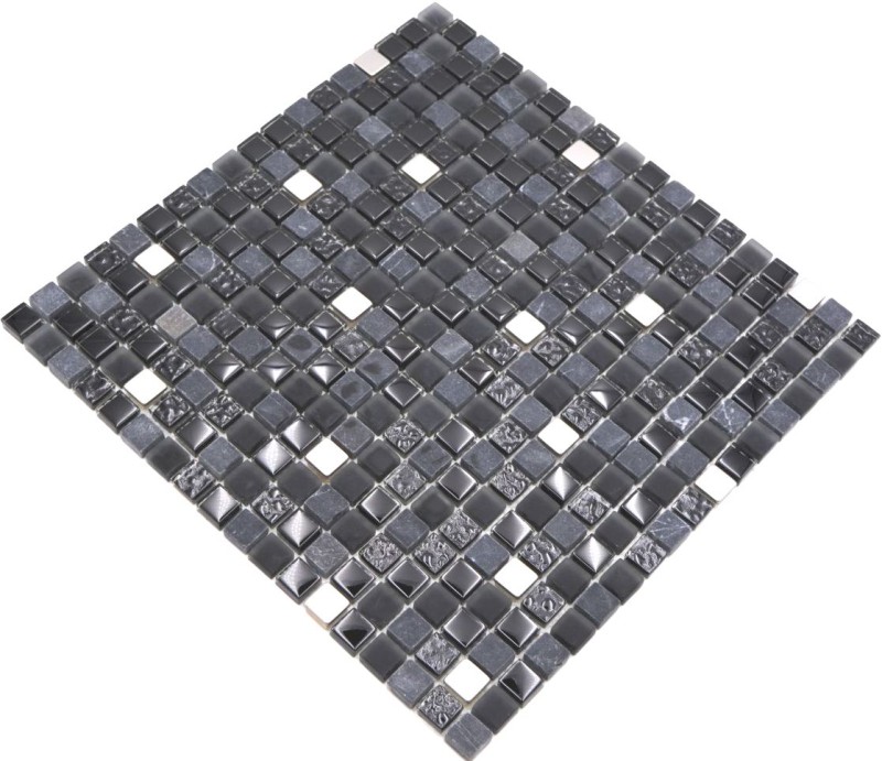 Glass mosaic natural stone mosaic tile stainless steel black silver anthracite matt wall tile backsplash kitchen bathroom - MOS92-0322