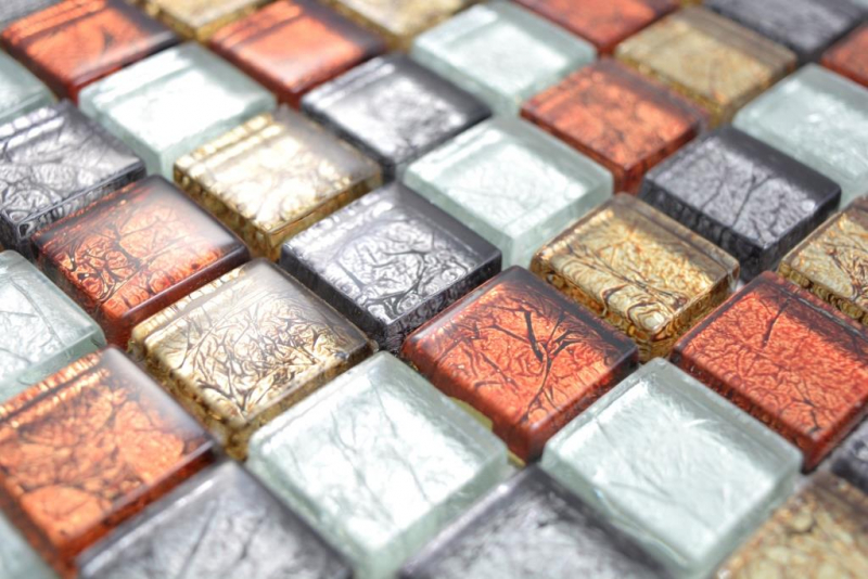 Transparent crystal glass mosaic gold silver black red structure wall tile backsplash kitchen bathroom MOS88-71739_f | 10 mosaic mats